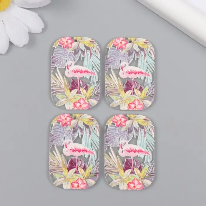 Декор для творчества акрил "Фламинго и экзотические цветы" 0,2х2,6х4 см