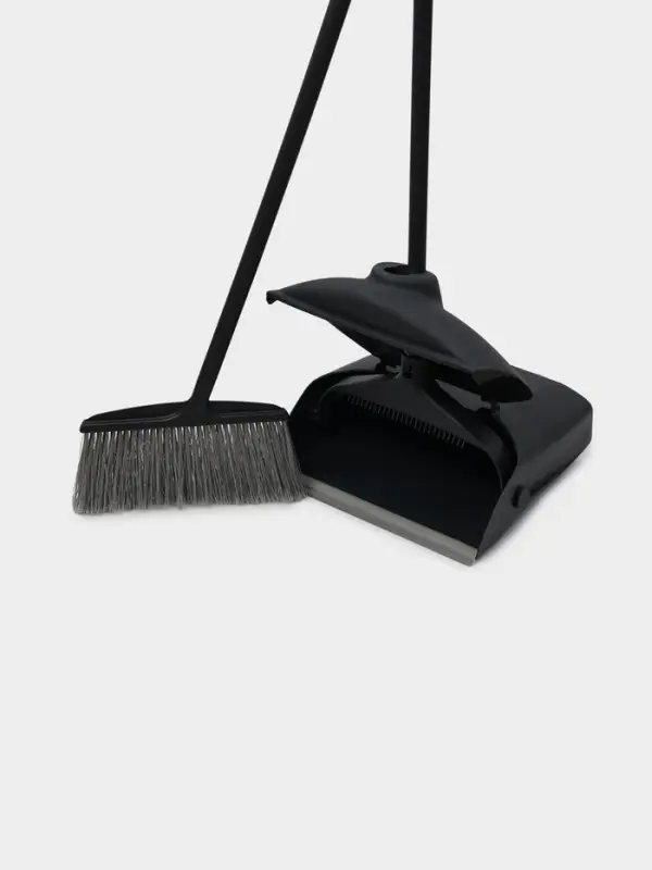 Щётка для пола, с совком-ловушкой, с крышкой, серая