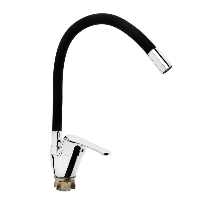 Смеситель для кухни Accoona A4844F, однорычажный, силиконовый излив, силумин, черный/хром Смеситель для кухни Accoona A4844F, однорычажный, силиконовый излив, силумин, черный/хром