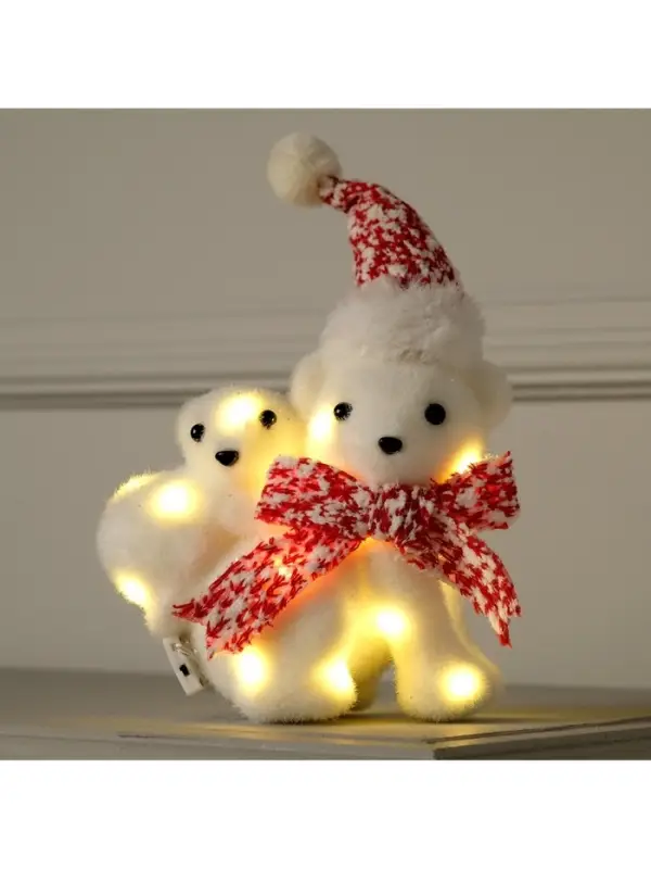 Светодиодная фигура &laquo;Медведица с медвежонком&raquo; 20&times;17&times;9 см, флок, от батареек CR2032&times;2, свечение тёплое белое