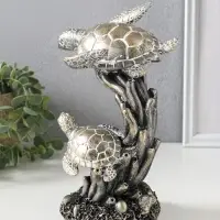 Сувенир полистоун "Морские черепахи в кораллах" бронза с белой патиной 14х12,5х21 см