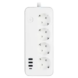 Сетевой фильтр AC21 1.5м 4 розетки 3 USB Type-C PD17W HOCO White