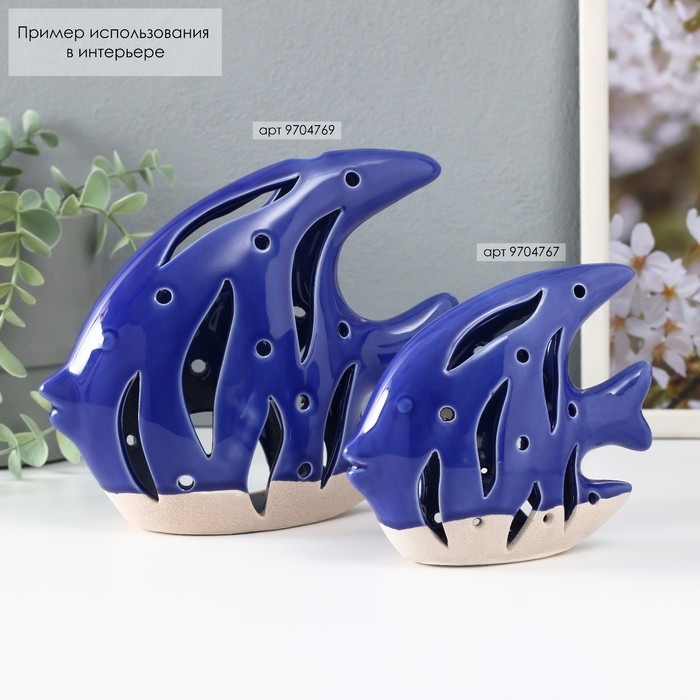 Подсвечник керамика  Подсвечник керамика "Рыба Скалярия" песочно-синий 18,3х7,3х16 см