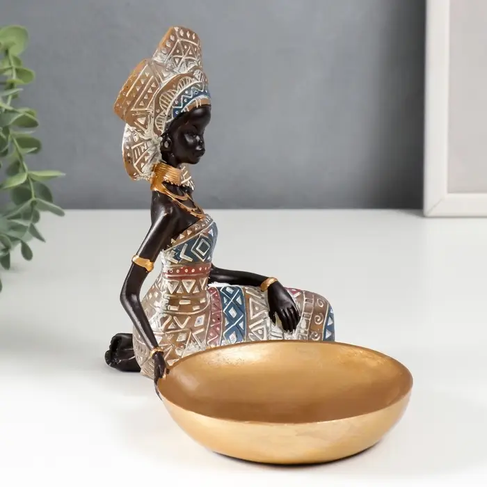 Фигурка - подставка для мелочей &laquo;Африканка в головном уборе-веер&raquo;, 18.5&times;20.5&times;13 см, МИКС