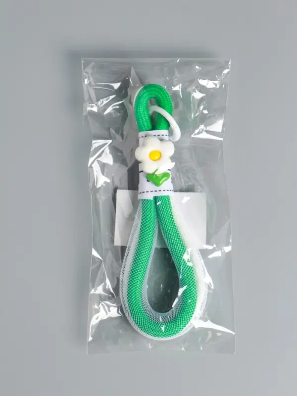 Брелок на карабине Брелок на карабине "Цветок. Шнур-сетка" двойной шнур 0,7 см бело-зелёный 14,5х2х1,7 см