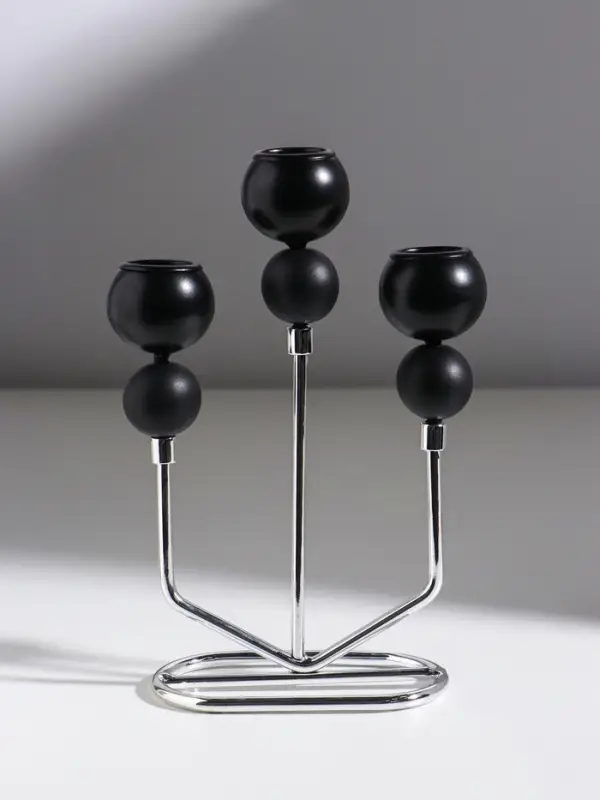 Подсвечник металл, дерево на 3 свечи  Подсвечник металл, дерево на 3 свечи "Шары. Абстракция"d=2,5 см чёрный и хром 14,3х6х21 см