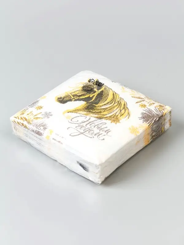 Салфетки бумажные «Золотая лошадь», однослойные, 24×24 см, набор 20 шт.