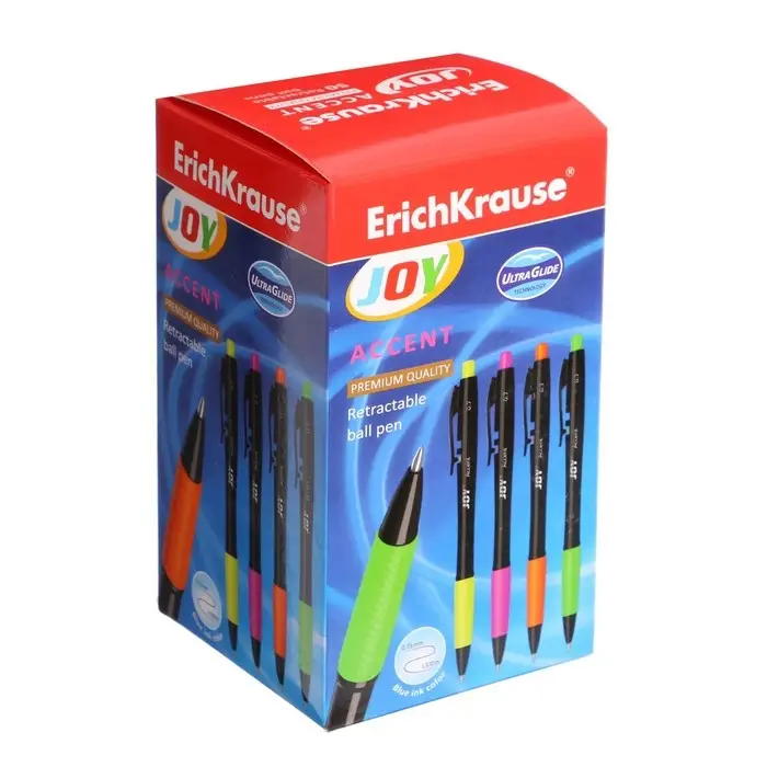 Ручка шариковая автоматическая ErichKrause JOY Accent, Ultra Glide, узел 0,7 мм, резиновый упор, супер-мягкое письмо, цвет чернил синий, МИКС Ручка шариковая автоматическая ErichKrause JOY Accent, Ultra Glide, узел 0,7 мм, резиновый упор, супер-мягкое письмо, цвет чернил синий, МИКС