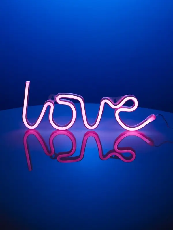 Неоновая вывеска "Любовь", 35x13см, AAx3+USB, РОЗОВЫЙ