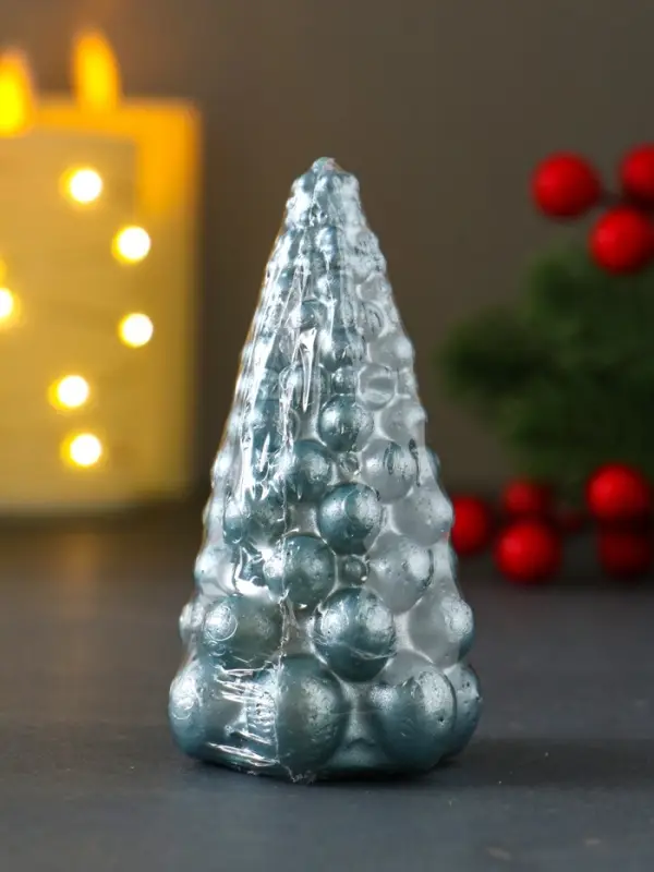 Свеча "Ёлка из шаров" 50*90мм, лак, голубая