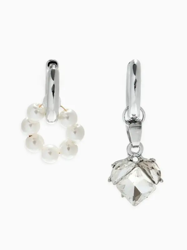 Набор 2 предмета: колье, серьги Набор 2 предмета: колье, серьги "Трансформеры" жемчуг со стразами, белый в серебре