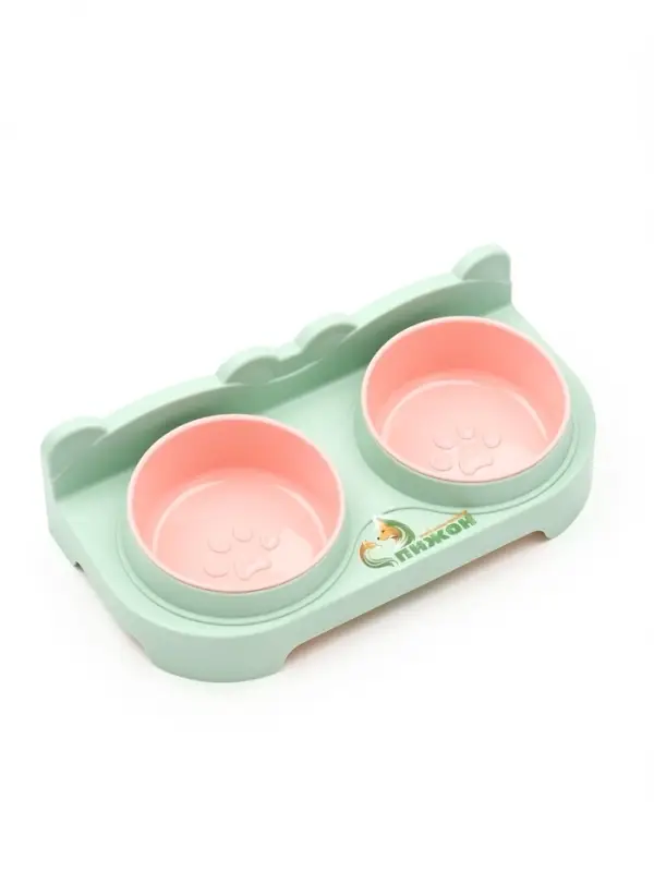 Миска двойная, 2&times;200 мл, 30&times;15.5&times;9 см, пластик, зелёная