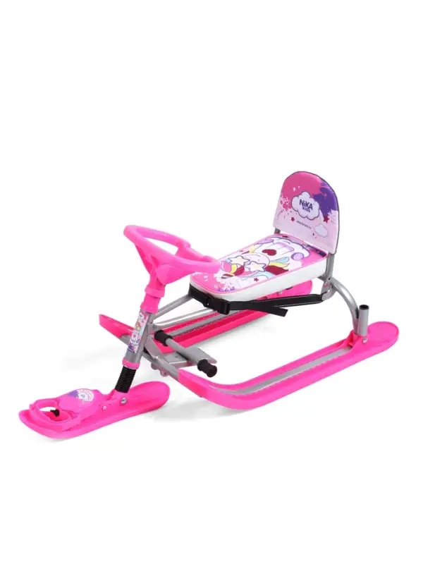 Снегокат Twiny 2+ с единорогом, со спинкой, с родительской ручкой, розовый, TW2-M/EP Nika Kids