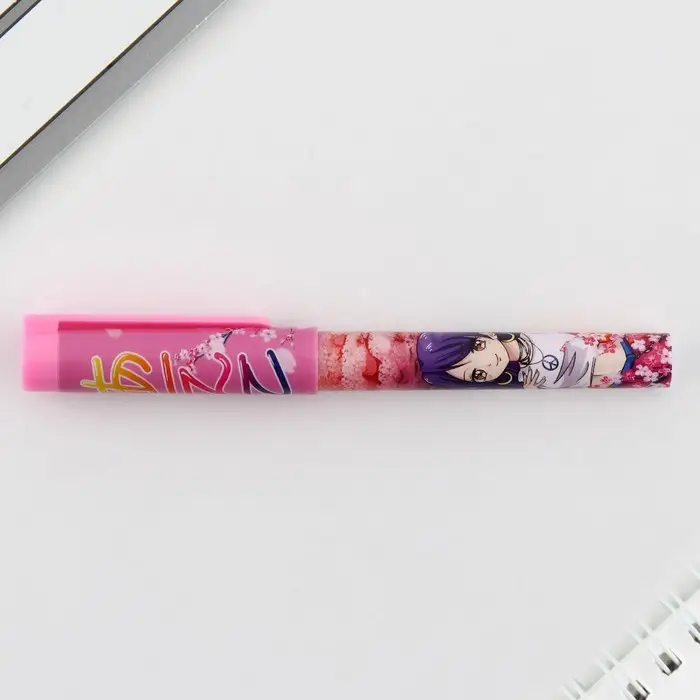 Ручка шариковая, синяя паста 0.7 мм с колпачком пластик «Аниме»