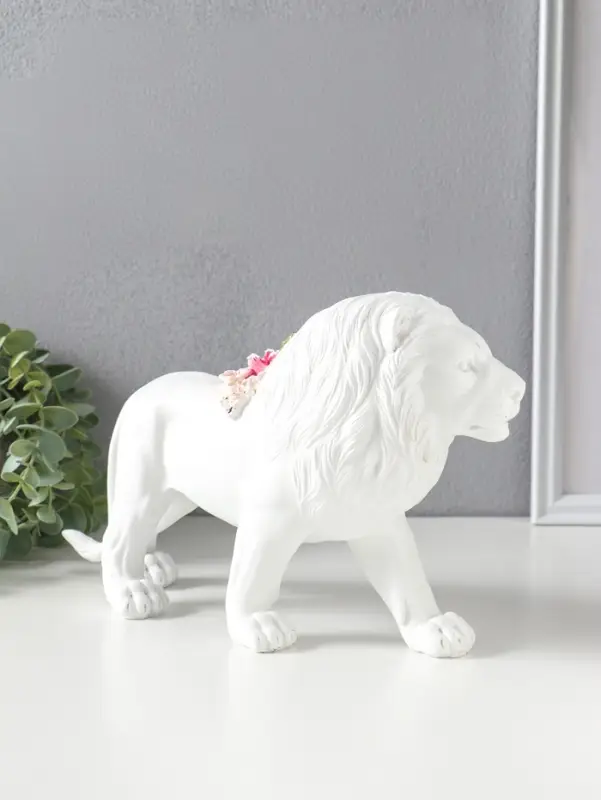 Сувенир полистоун "Белый лев в розовых цветах" 30х8,5х17 см