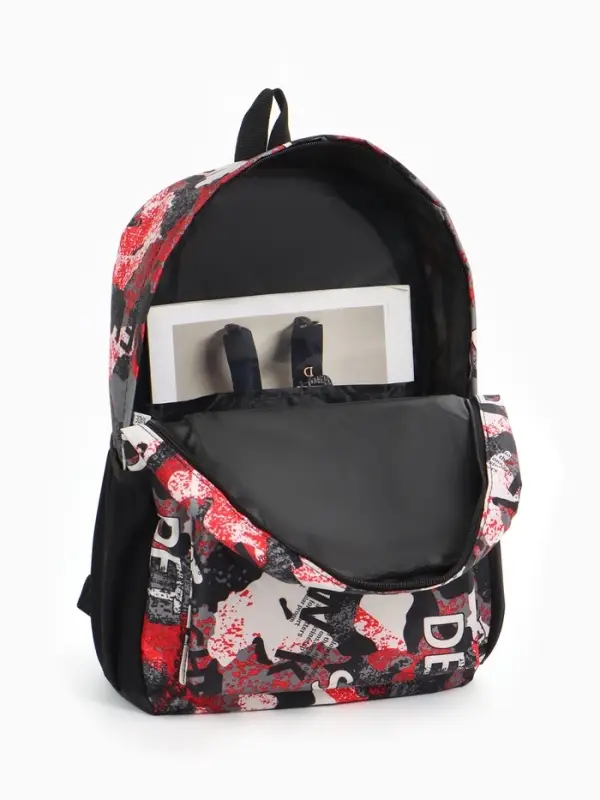 Рюкзак школьный на молнии, с карманами, с принтом, размер 30&times;13&times;42 см, красный/серый