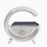 Колонка портативная - ночник, Bluetooth, беспроводная зарядка, часы, RGB-подсветка, 15 Вт, 3 А, белая
