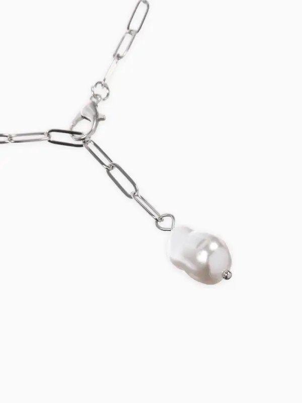 Цепь с подвеской &laquo;Жемчужина&raquo;, вытянутое звено, L=45 см, белая в серебре