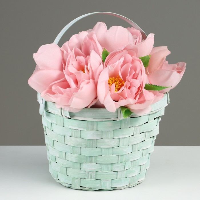 Корзина плетеная, D17 х 12 х 22 см, зеленая, бамбук Корзина плетеная, D17 х 12 х 22 см, зеленая, бамбук