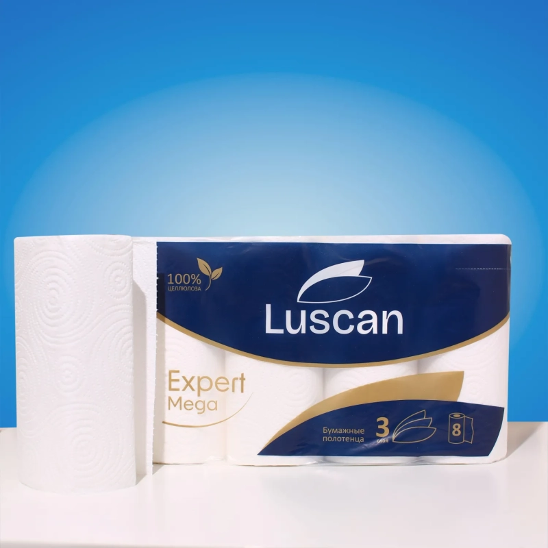 Полотенца бумажные Luscan Expert Mega 3сл, 8рул/уп, 12м