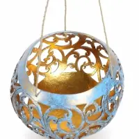 Подсвечник подвесной из кокоса, 14&times;14&times;10 см, голубой-золотой