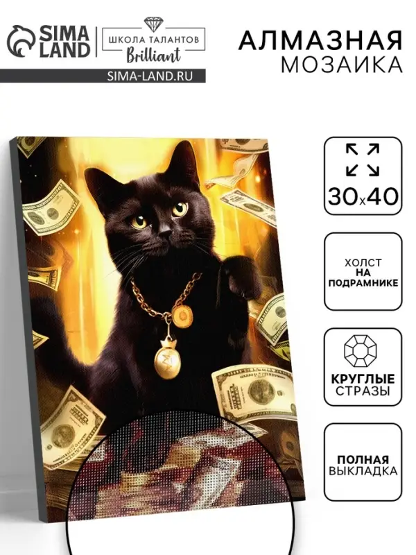 Алмазная вышивка полное заполнение &laquo;Кот на удачу&raquo;, на раме 30&times;40 см