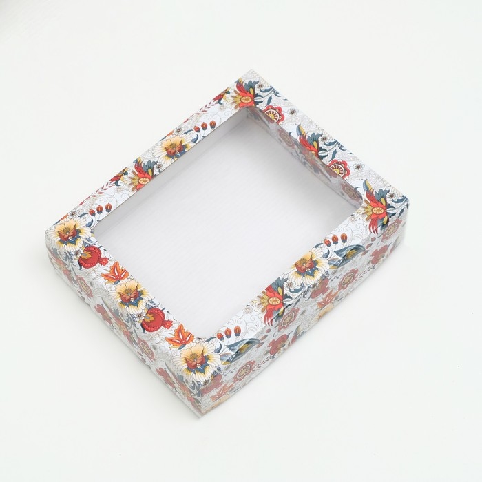 Коробка подарочная крышка-дно Коробка подарочная крышка-дно "Цветы", с окном, 18 х 15 х 5 см