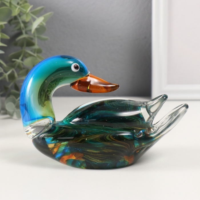 Сувенир стекло Сувенир стекло "Уточка-мандаринка" зелёный 8х15,5х9,5 см