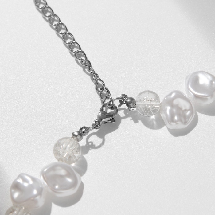 Чокер-колье многослойный "Звёздочки" жемчужные бусины, цвет белый в серебре