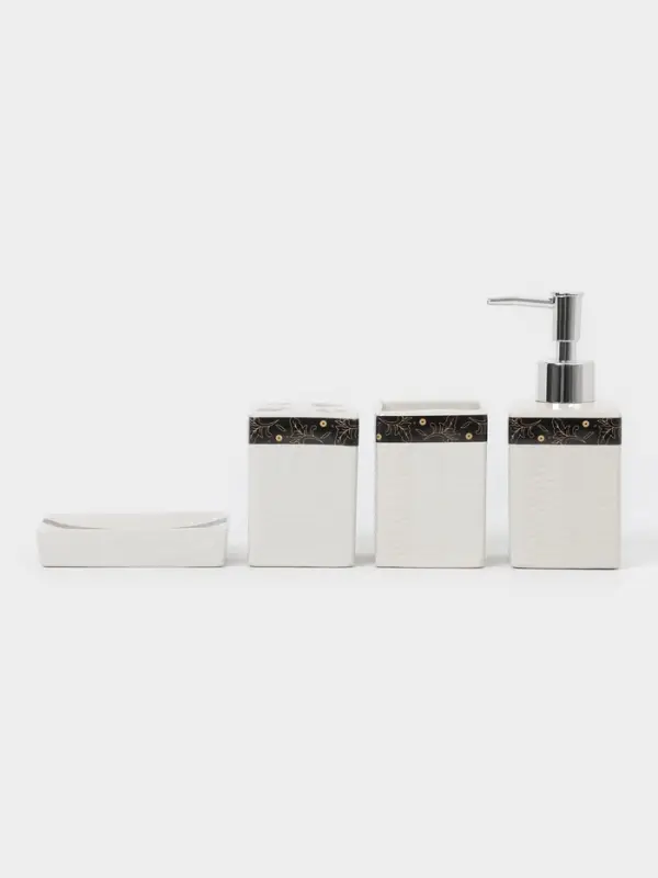 Аксессуары для ванной &laquo;Золотой лист&raquo;, 4 предмета: дозатор 250 мл, мыльница, 2 стакана, белые