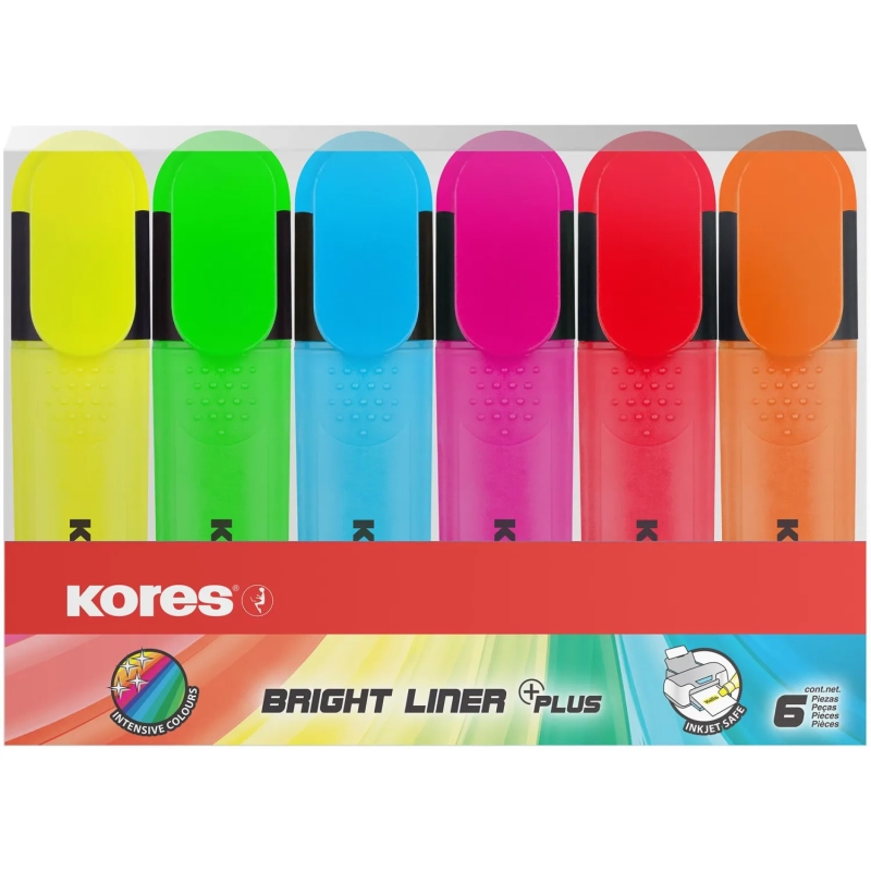 Набор текстовыделителей Kores BRIGHT LINER PLUS,ск нак,0,5-5мм,6цв