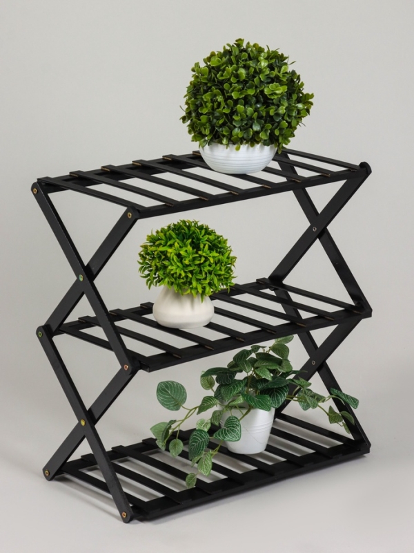 Подставка для цветов Greengo, 3 полки, 50 × 25 × 46 см, напольная, бамбук, чёрная Подставка для цветов Greengo, 3 полки, 50 × 25 × 46 см, напольная, бамбук, чёрная