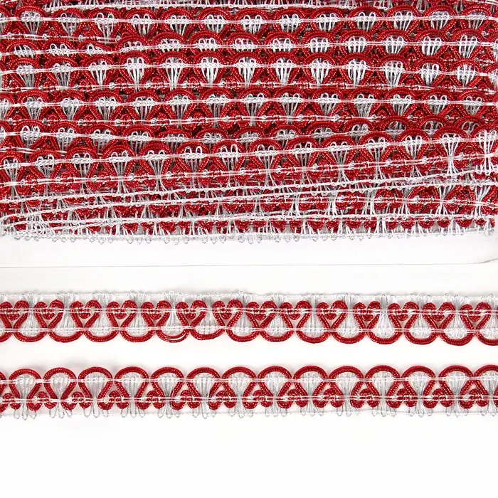 Тесьма плетёная красно-белый в рулоне 20 метров