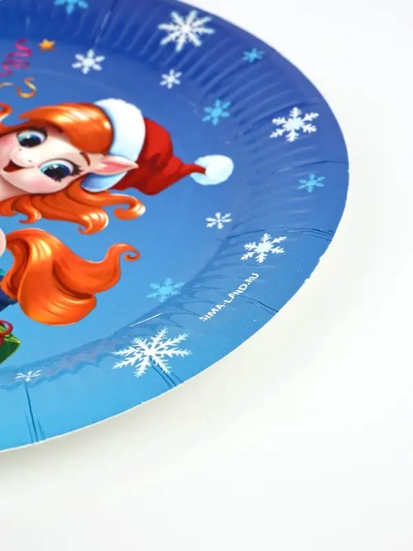 Тарелка бумажная "Лошадка в шапке" ,  голубая 18 см