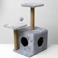 Домик для кошек с когтеточкой, 45&times;47&times;75 см, квадратный, 3 уровня, серая