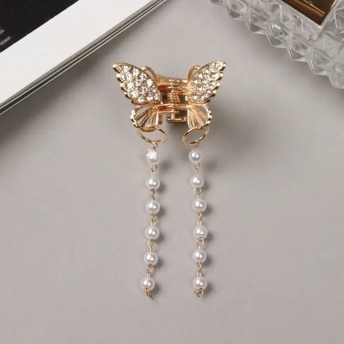 Крабик для волос &laquo;Милада&raquo;, бусы, 2.5 см, золотистый