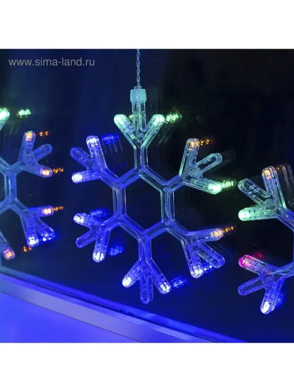Гирлянда &laquo;Бахрома&raquo; 2.4&times;0.9 м с насадками &laquo;Снежинки&raquo;, IP20, прозрачная нить, 150 LED, свечение мульти, 8 режимов, 220 В