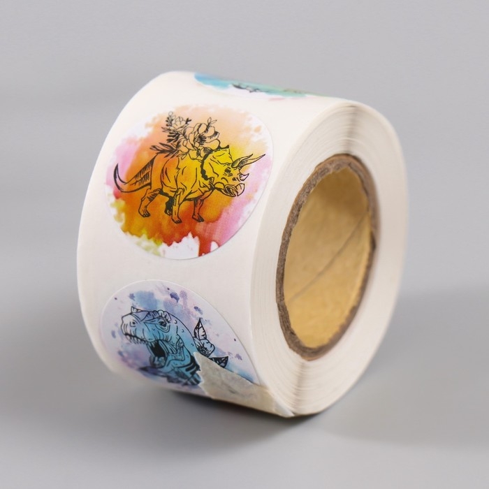 Наклейка бумага Наклейка бумага "Динозавры" d=2,5 см 252 шт в рулоне