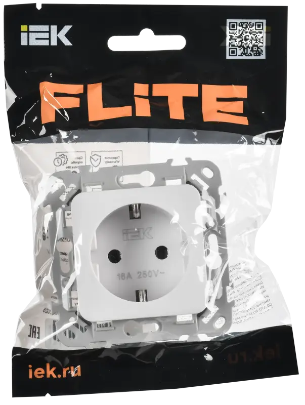 FLITE Розетка с заземлением без защитных шторок безвинтовое крепление 16А РС11-1-ФлБ белый IEK