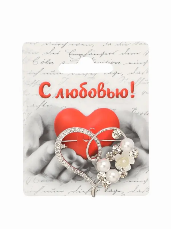 Брошь &laquo;Жемчужное сердце&raquo;, белая в серебре