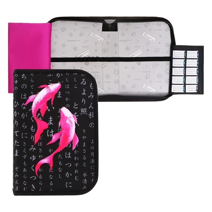 Пенал 1 секция 140 х 210 х 40 мм, откидной карман и косметичка, тканевый, Calligrata TOP Content  Пенал 1 секция 140 х 210 х 40 мм, откидной карман и косметичка, тканевый, Calligrata TOP Content "Рыбки"