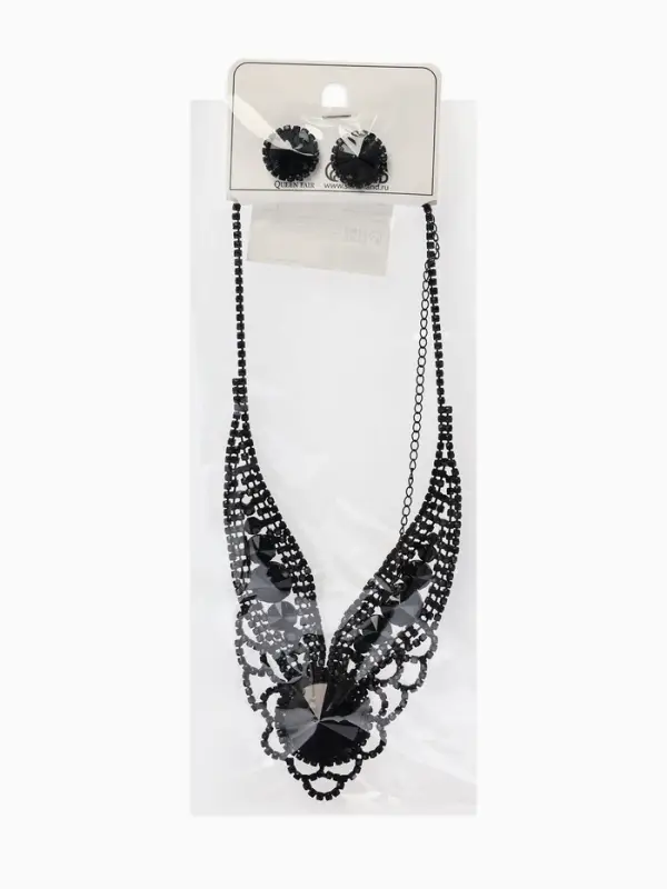 Набор 2 предмета: серьги, колье &laquo;Вернисаж&raquo;, круг ажурный, чёрный, 35 см