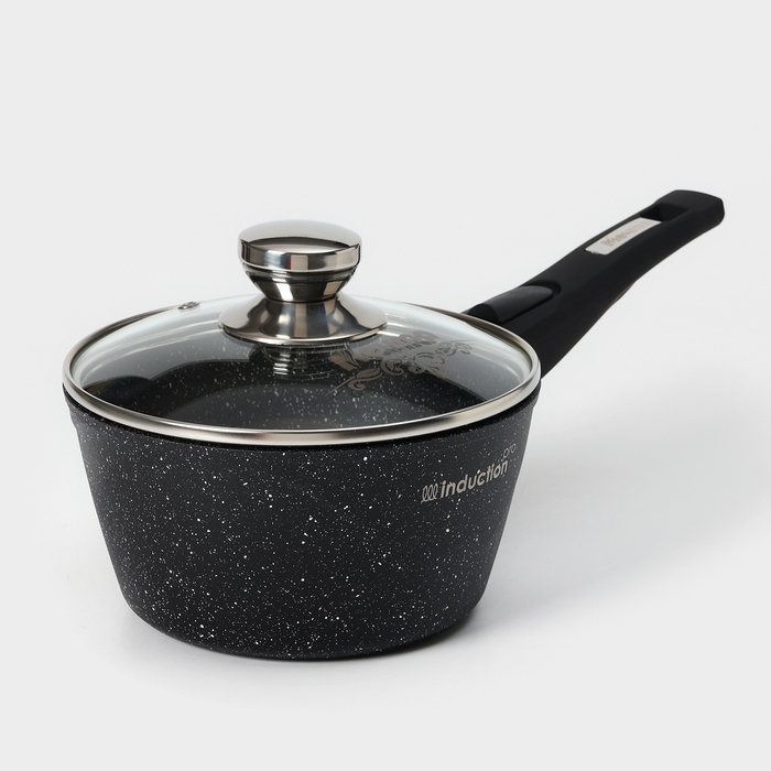 Ковш «Гранит black» Induction Pro, 1,7л, стеклянная крышка, съёмная ручка, цвет чёрный Ковш «Гранит black» Induction Pro, 1,7л, стеклянная крышка, съёмная ручка, цвет чёрный