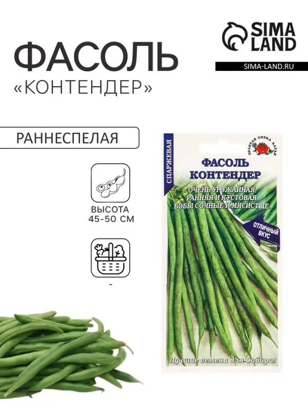 Семена Фасоль спаржевая &laquo;Контендер&raquo;, 5 г, ранняя, кустовая, &laquo;Золотая Сотка Алтая&raquo;