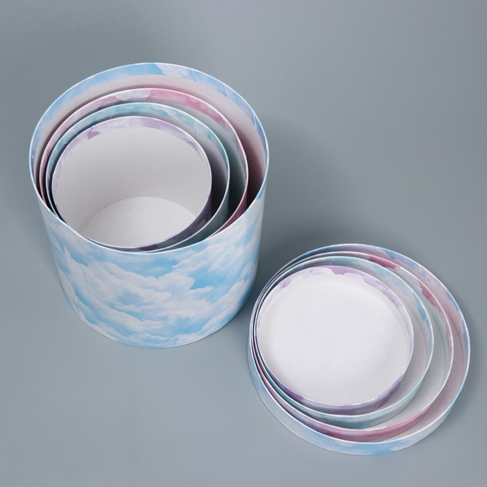 Набор шляпных коробок для цветов 4 в 1, упаковка подарочная, «Облака», 14 х 13 см - 20 х 17.5 см