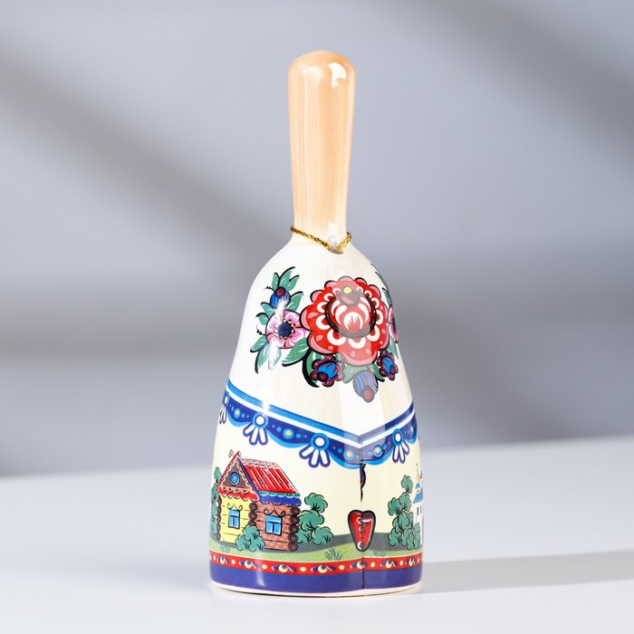 Колокольчик с ручкой  Колокольчик с ручкой "Матрешка" средняя, керамика, микс