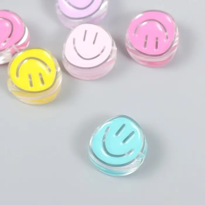Бусина пластик "Летний бриз. Смайлик" глянец МИКС 2,2х2х0,9 см