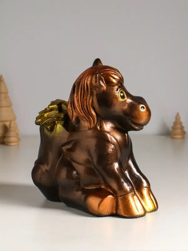 Копилка "Конь с деньгами" 21 см, бронзовый