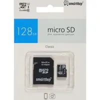 Карта памяти micro SDXC Smartbuy, 128 Гб, класс 10, UHS-1, с адаптером SD
