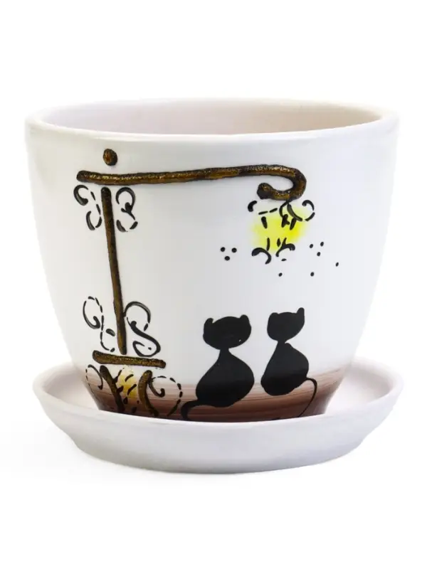 Горшок цветочный поддоном 1 л, керамика, Вечер (М) Горшок цветочный поддоном 1 л, керамика, Вечер (М)